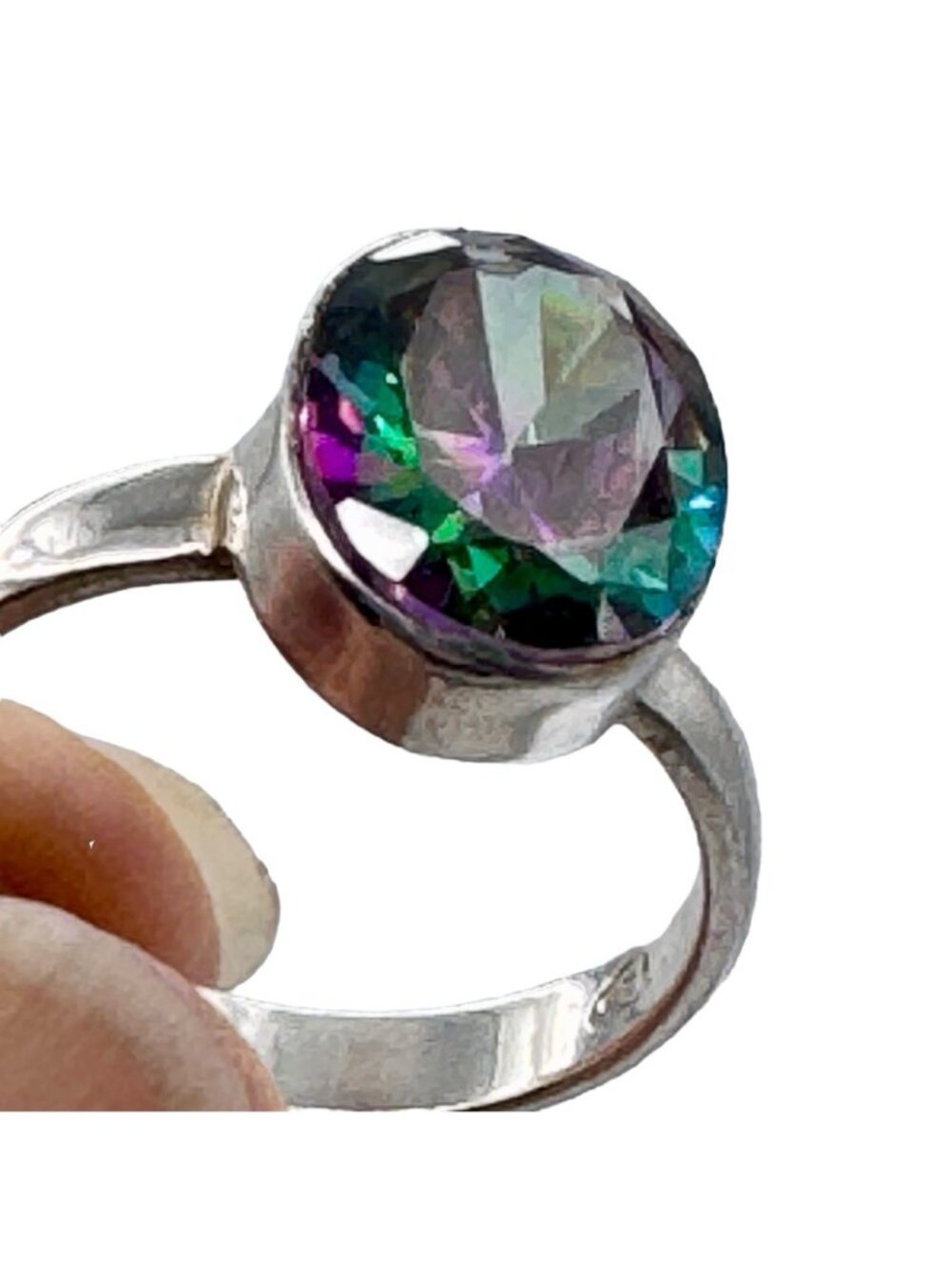 Mystic Topaz Ring Sterling Silver Rainbow Faceted Large 10mm Gemstone Size 7 - Picture 3 of 13